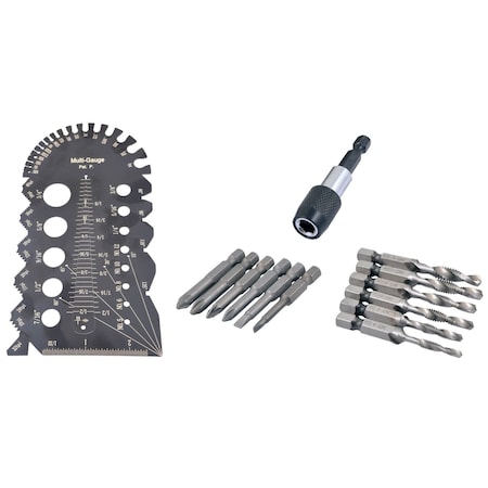 Hhip 14 Piece HSS 3-In-1 Tap/Drill Kit & 7-In-1 Multi-Purpose Gage 9999-0042